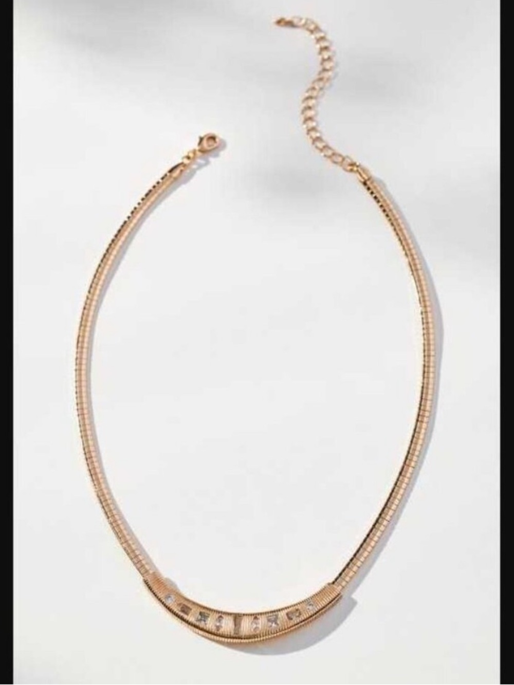 Anthropologie Ribbed Snake Chain Collar Gold Toned CZ Necklace NWT Adjustable